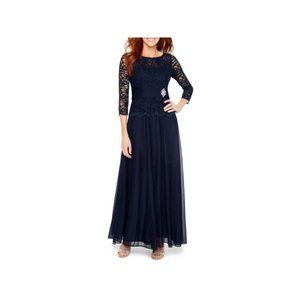 Jackie Jon 3/4 Sleeve Embellished Evening Gown, Blue New With Tags Size 10